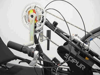 Handbike mit eingebautem SRM System zur Messung der Leistung unter Belastung.
