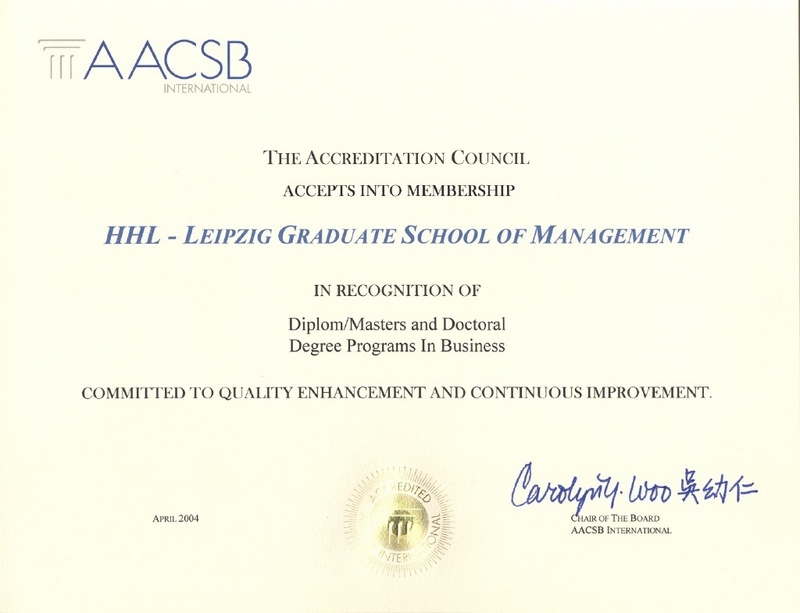 AACSB-Akkreditierungurkunde der HHL