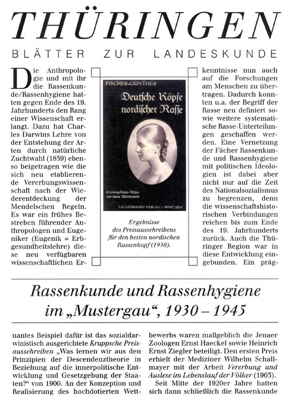 Titelseite der landeskundlichen Broschüre zum Thema Rassenkunde in Thüringen.