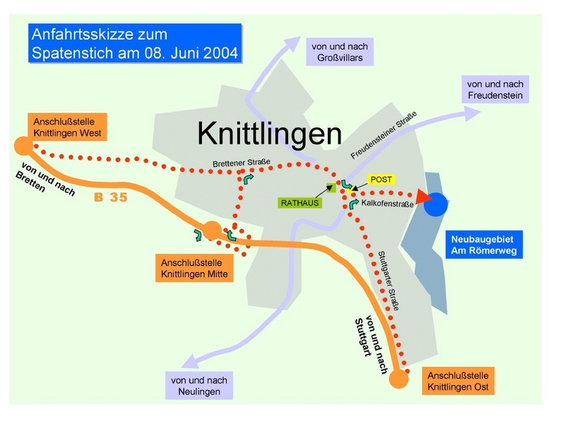 Anfahrtsskizze zum Spatenstich in die Kalkofenstraße nach Knittlingen.