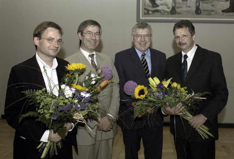 Ab 1. September das neue Leitungsteam der Universität Jena (v.l.n.r.): Prorektor Prof. Matuschek, Rektor Prof. Dicke, Kanzler Dr. Kübel, Prorektor Prof. Witte. (Foto: Scheere/FSU-Fotozentrum)