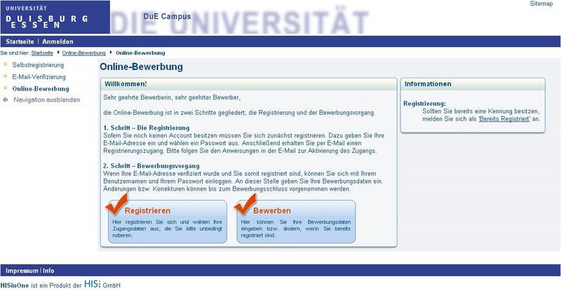 Online-Bewerbung an der Universität Duisburg-Essen (UDE) mit HISinOne