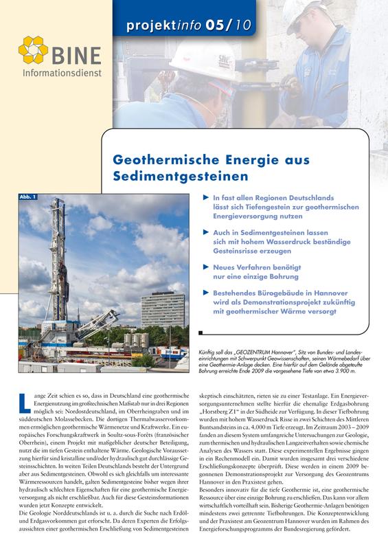 Cover des BINE-Projektinfo „Geothermische Energie aus Sedimentgesteinen“ (05/10)
