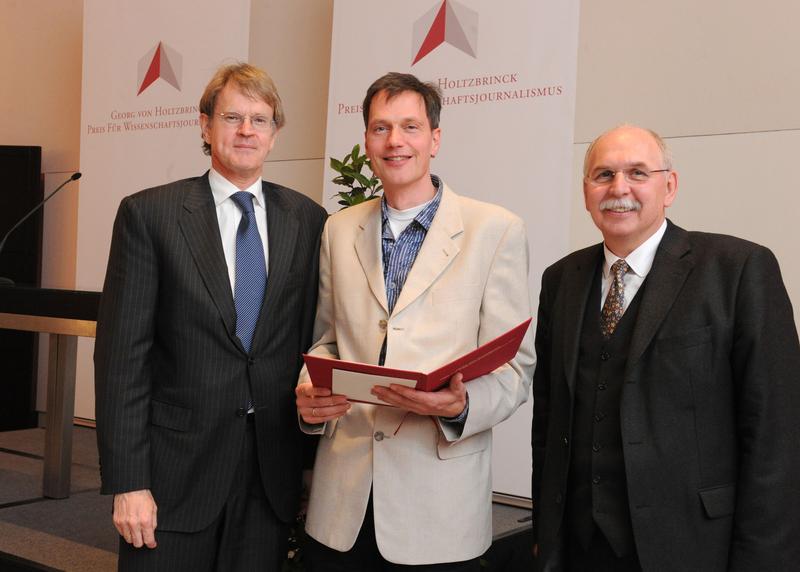  Stefan von Holtzbrinck, Preisträger elektronische Medien Volkart Wildermuth und Laudator Prof. Dr. Matthias Kleiner, Präsident der DFG