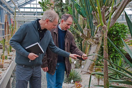 Prof. Martin Schnittler und Dr. Peter König im Kakteenhaus