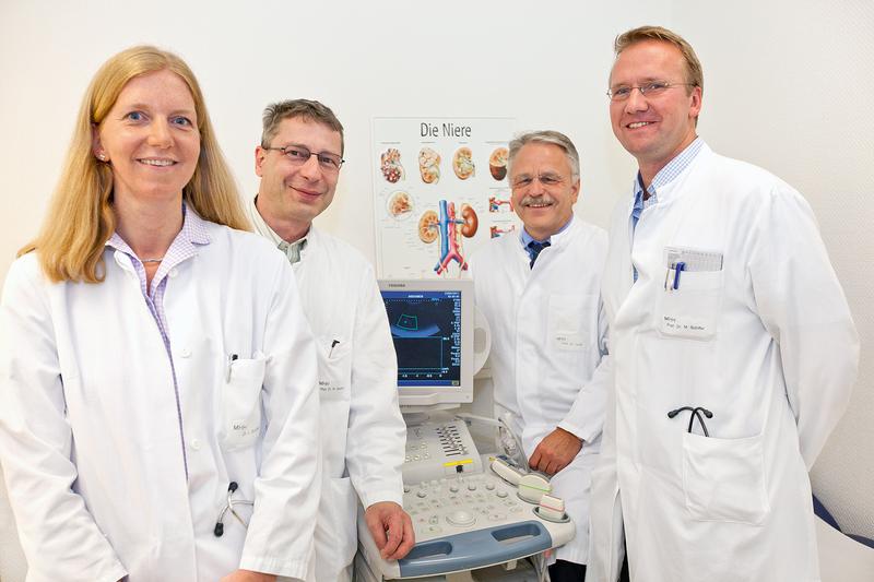 Arbeiten für besseren Erhalt transplantierter Nieren: Dr. Lena Schiffer, Professor Dr. Wilfried Gwinner, Professor Dr. Hermann Haller und Professor Dr. Mario Gwinner (von links