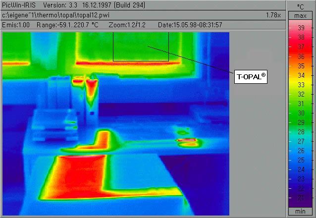 © Fraunhofer IBP - Ab einer bestimmten Temperatur verändern die in der Polymerschicht eingelagerten Kristalle ihre Struktur. Die zunächst durchsichtige Fensterscheibe trübt sich.