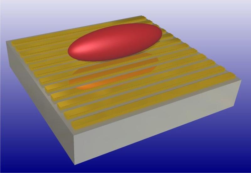 Ein Bose-Einstein Kondensat wird an plasmonische Nanodrähte herangeführt.
