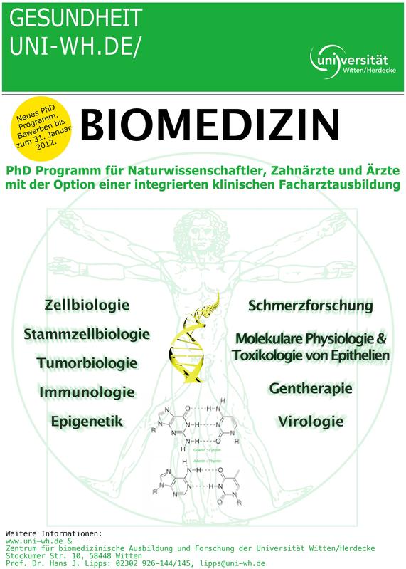 Plakat Ph.D.-Programm für Mediziner, Zahnmediziner und Naturwissenschaftler „Biomedizin“
