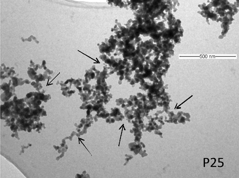 Titandioxid-Nanopartikel unter dem Elektronenmikroskop.