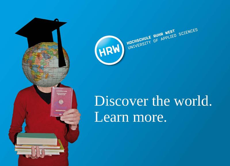 Die Gewinnerpostkarte von HRW Studentin Michaela Salomon zeigt das Bild einer Studentin mit Globus im Kopf.