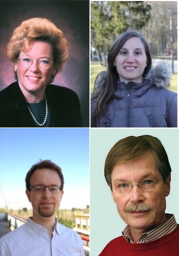 Sandra Moore Faber (oben links), Cecilia Scannapieco (oben rechts), Julius Donnert (unten links), Hermann-Michael Hahn (unten rechts). Die Einzelbilder in voller Auflösung erhalten Sie unter <www.astronomische-gesellschaft.org>.