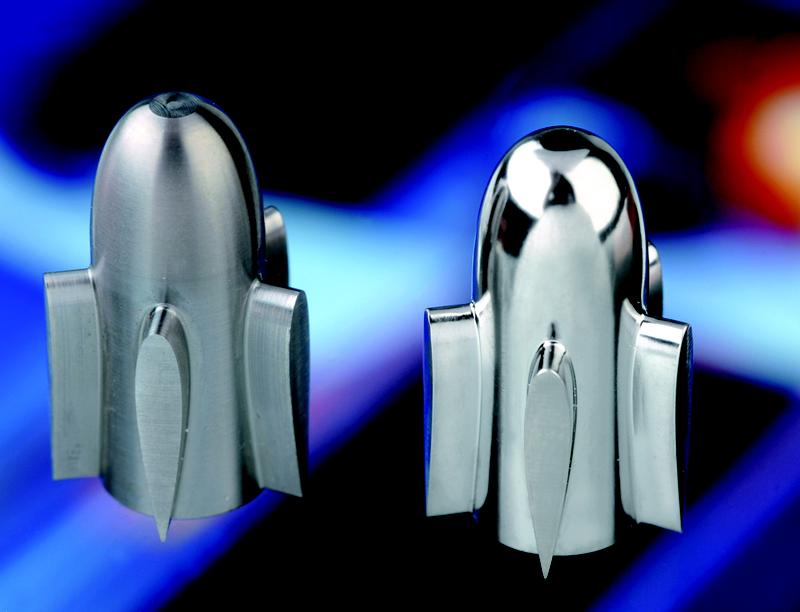 Untreated and laser-polished component of the ventricular assist system INCOR made out of titanium. 