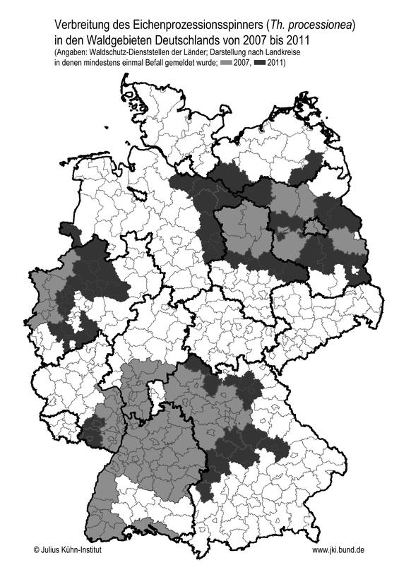 Karte Entwicklung der EPS-Befallsgebiete Vergleich 2007 und 2011