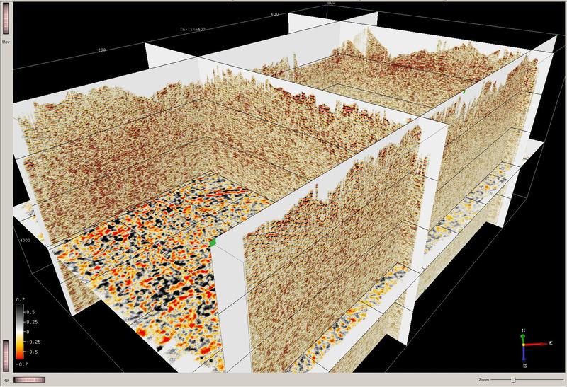 3D-Seismik macht Untergrund durchsichtig. Datenwürfel: 15 km tief, 12 km lang, 10 km breit.