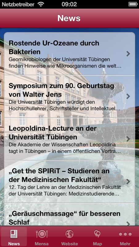 Die neue App bietet unter anderem die aktuellen Pressemitteilungen der Universität Tübingen.