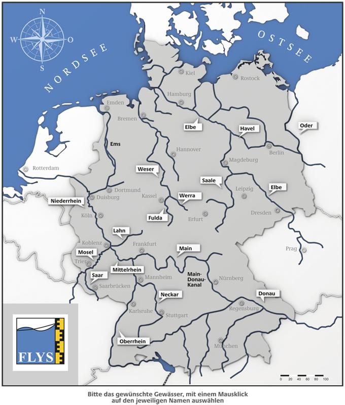 FLYS-Karte mit den aktuell inventarisierten Gewässern