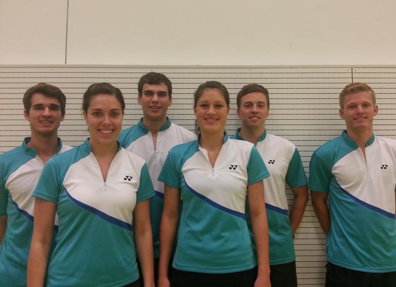 Das Badminton-Team der Saar-Uni ist Deutscher Hochschulmeister 2013. Im Bild (von links nach rechts): Sebastian Rduch, Linda Reuther, Fabian Hammes, Susanne Koschnik, Hannes Käsbauer und Josche Zurwonne.