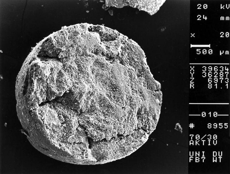 © Fraunhofer UMSICHT - Aktivkohlepellet in Vergrößerung. In den Kratern der inneren Oberfläche sammeln sich Schadstoffe.
