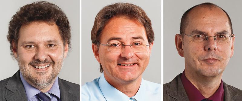 ... am 1. Oktober 2013 die Nachfolge von Prof. Dr. Axel Tuma (links) an. Die amtierenden Vizepräsidenten Prof. Dr. Wolfgang Reif (Mitte) und Prof. Dr. Werner Schneider (rechts) wurden für weitere zwei Jahre im Amt bestätigt.