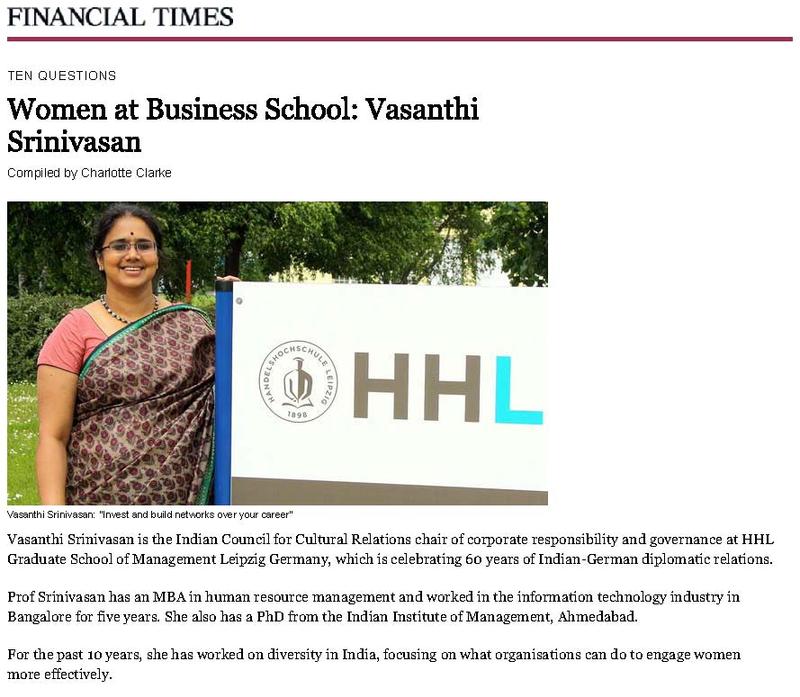 HHL Professor Vasanthi Srinivasan portrait by Financial Times 'Women at Business School' interview online at the Financial Times: <http://www.ft.com/intl/business-education/women-at-business-school>