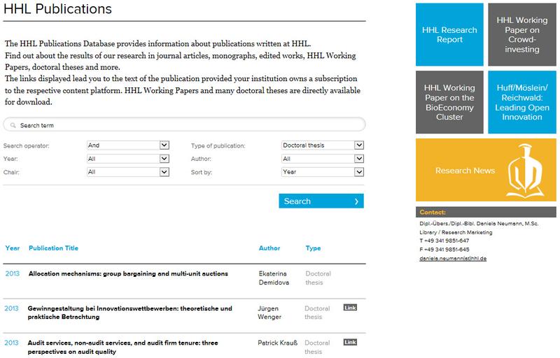 Publikationsdatenbank der HHL Leipzig Graduate School of Management ermöglicht Zugriff auf Open Access-Veröffentlichungen
