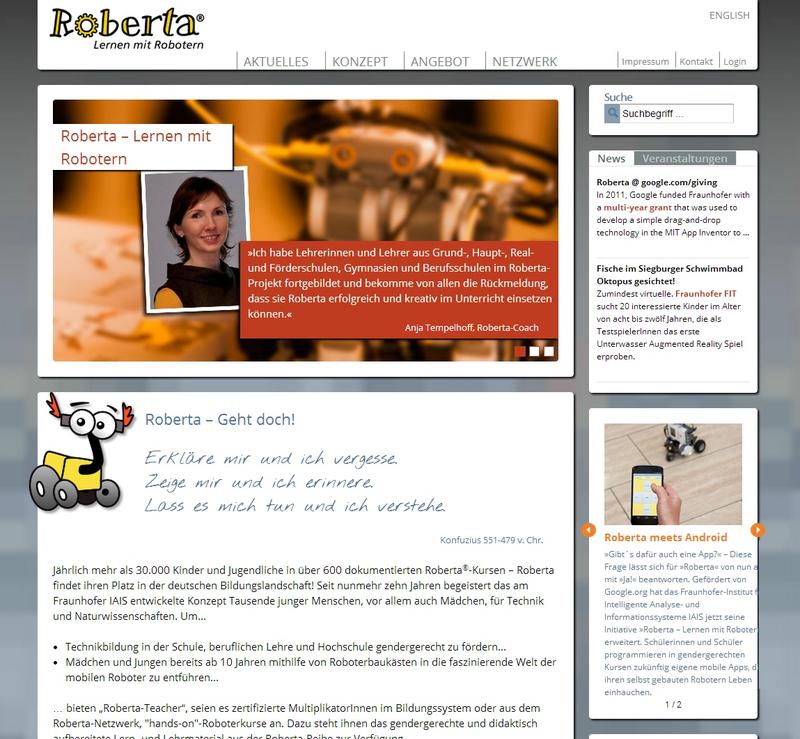 Startseite des neuen Roberta-Portals