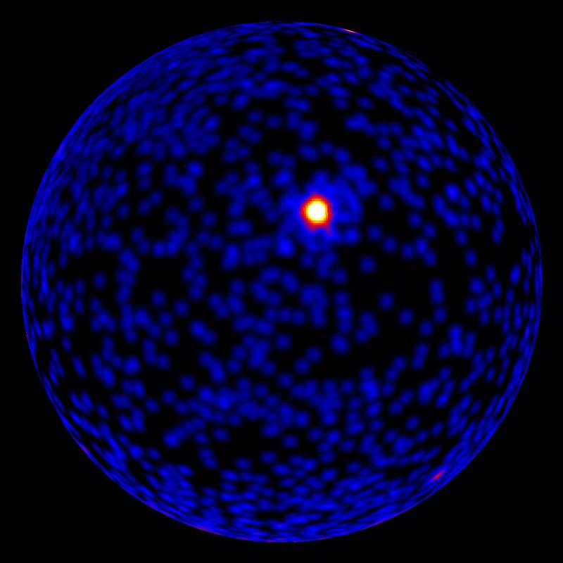Der nördliche Himmel im Lichte von hochenergetischer Gammastrahlung nach der Detektion des Gammastrahlenausbruches GRB 130427A durch das Fermi-Weltraumteleskop.