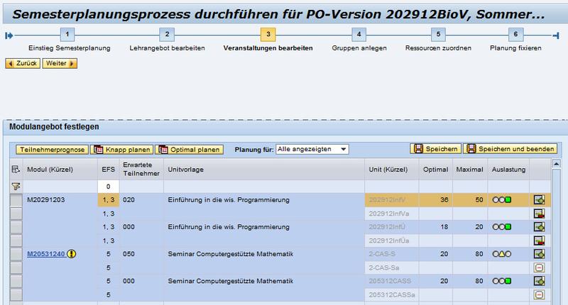 Screenshot Digitaler Campus: Semesterplanung