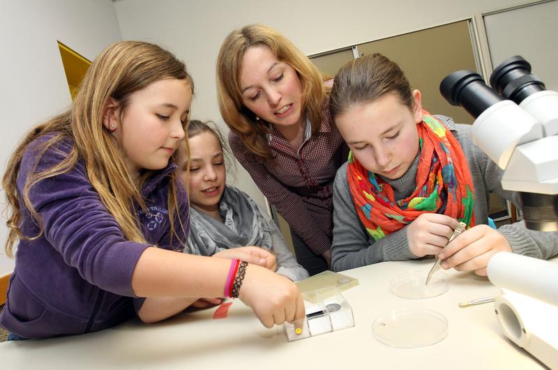 Rebecca Sammet (3. v. l.) von der Arbeitsgruppe Didaktik der Biologie des Fachbereichs Biologie der JGU hat Forschungsarbeiten für die Unterrichtspraxis bearbeitet.