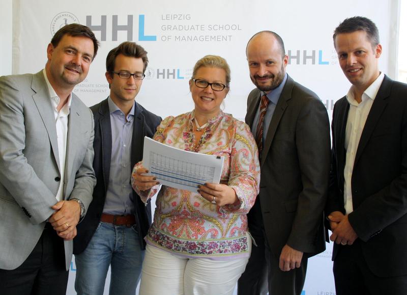 Jury des „HHL Best Founders Award" (v.l.n.r.): Daniel Zimmermann, Stefan Wendel, Julia Derndinger, Dr. Stefan Schneider, Dr. Jens Schmidt-Sceery. Foto: HHL