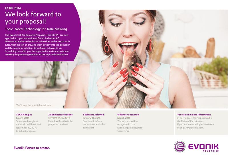 Eines von drei Themen des diesjährigen Evonik Call for Research Proposals: eine neue Technologie zur Geschmacksmaskierung von pharmazeutischen Wirkstoffen und Nahrungsergänzungsmitteln