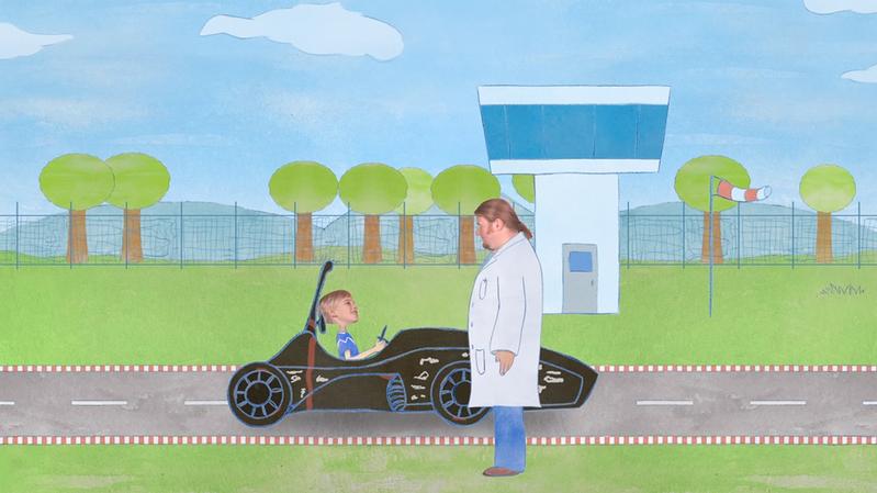 Im Wissensfilm "Was ist eigentlich Carbon?" lässt "der Professor" den kleineren Hauptdarsteller die Anwendungsmöglichkeiten von Faserverbundwerkstoffen nicht nur erfahren, sondern auch erfliegen.