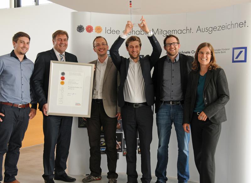Bei der Preisverleihung „Land der Ideen“ an die Firma green spin (von links): Heiko Fabritius, Dietmar Amend, Gunther Schorcht, Clemens Delatrée, Sebastian Fritsch und Monika Burkard.
