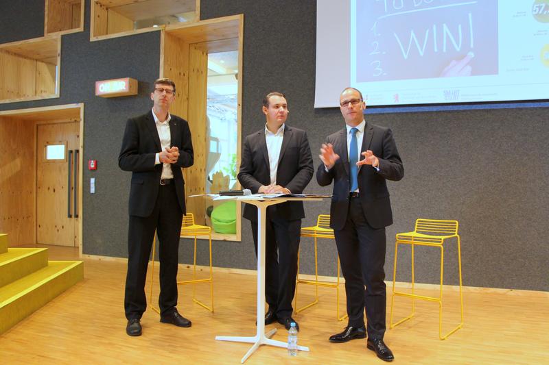 Pressekonferenz zum Deutschen Startup Monitor 2014: Prof. Dr. Sven Ripsas (HWR Berlin), Florian Nöll (Bundesverband Deutsche Startups e. V.), Frank Wiethoff (KPMG AG) (v. l. n. r.)