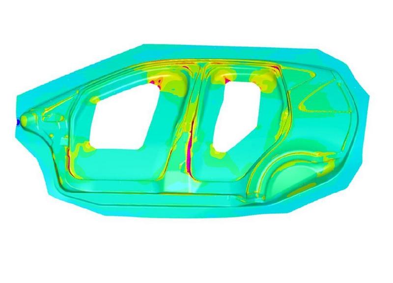 Finite-Elemente-Simulation des Tiefziehens einer Pkw-Seitenwand. ©Fraunhofer IWU