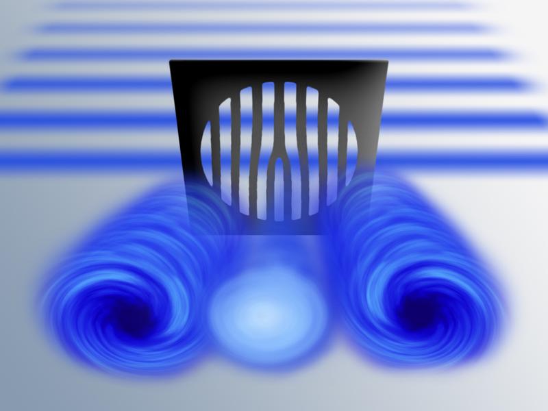Eine speziell geformte Maske wandelt eine Elektronenwelle in Strahlen mit Drehimpuls um.