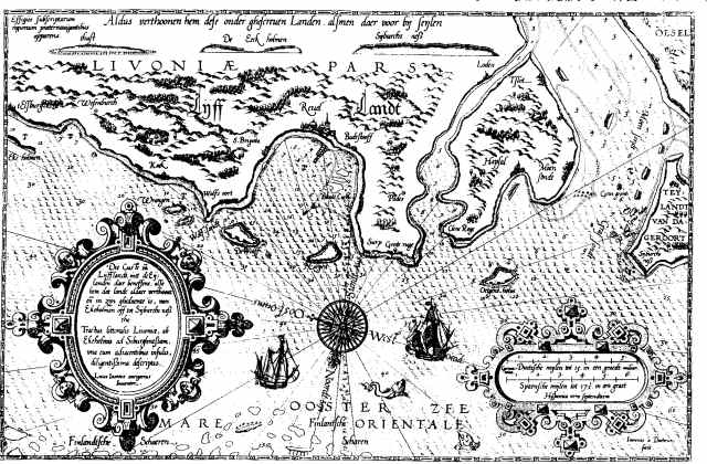 Seekarte der livländischen Ostseeküste bei Reval (Altstadt von Tallinn) aus dem ältesten Seeatlas von 1584.