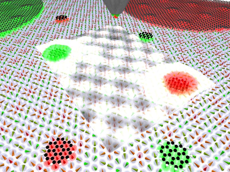 An illustration of molecular magnets embedded in a skyrmion lattice. 