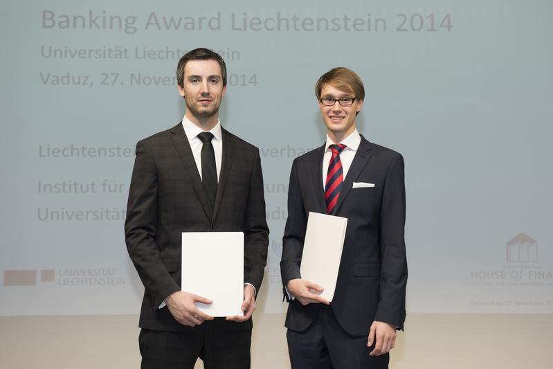 Die beiden Preisträger des Banking Awards Liechtenstein 2014: Radovan Studník, MSc (links) und Michael J. Weiser, BSc (rechts).