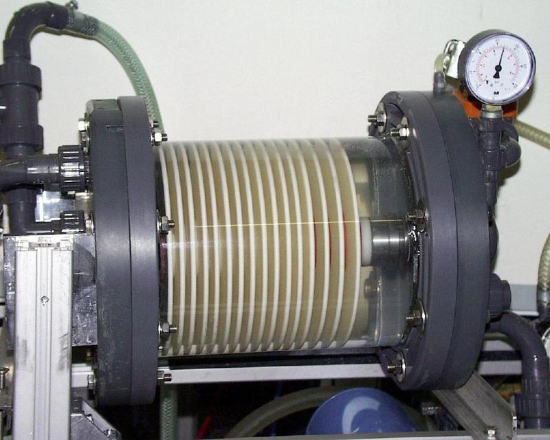 Membransystem mit rotierenden Membranscheiben in Druckgehäuse.