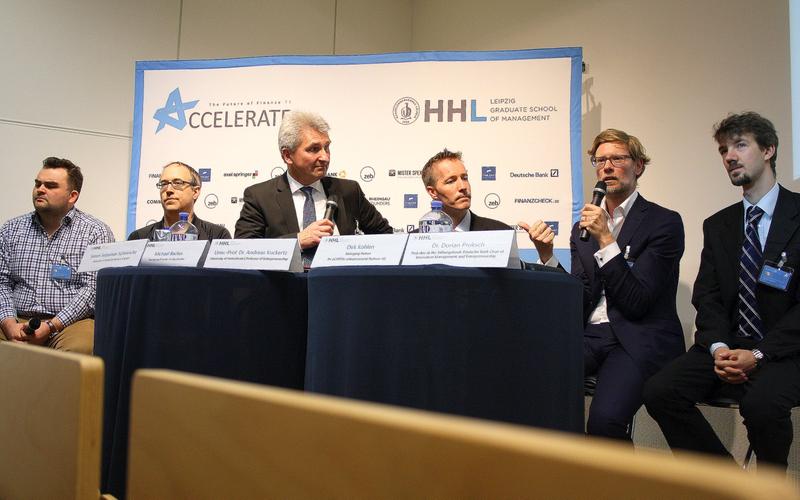 5th Leipzig Entrepreneurship Lecture on April 10, 2015 with Prof. Dr. Andreas Kuckertz, Professor for Entrepreneurship at the University of Hohenheim (3rd from the right). Photo: HHL