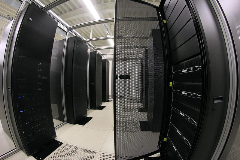 HPSS Hardware installed at DKRZ: servers (front left) and additional racks with a total of 5 petabytes disk cache
