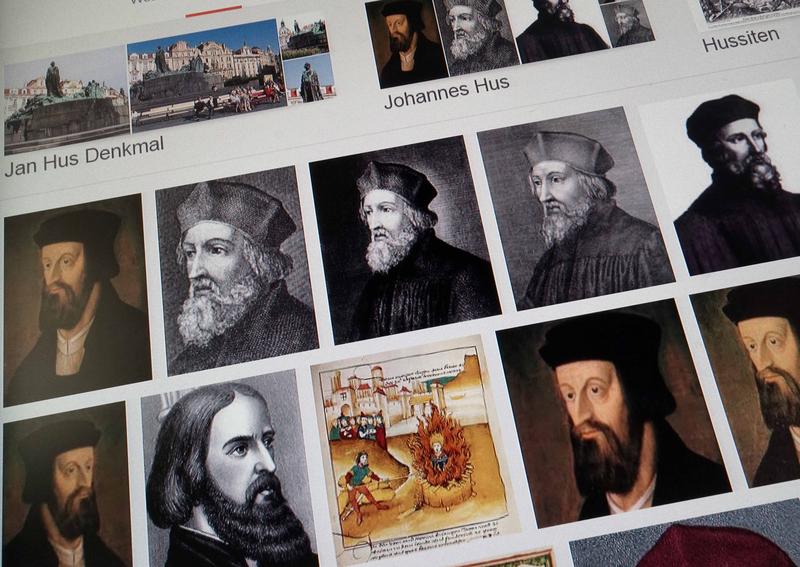 Die Ergebnisse einer Internet-Bildersuche nach dem böhmischen Reformator Jan Hus.