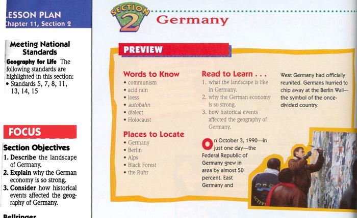 Autobahn und Holocaust sind zwei der sechs Begriffe, die einem amerikanischen Schüler einfallen sollen, wenn er an Deutschland denkt (siehe unter "Words to Know"). Repro: Böhn