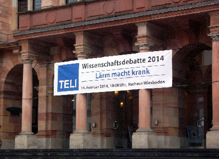 TELI-Banner zur Wiesbadener Lärmdebatte.