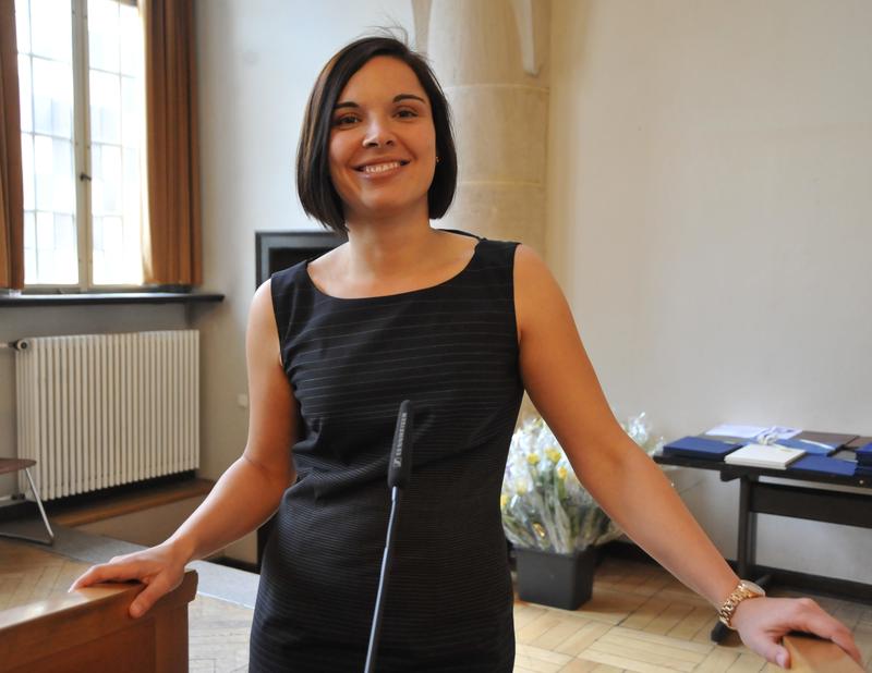 Dr. Stefanie Kroker sprach stellvertretend für alle Promotionspreisträger beim diesjährigen Schillertag der Universität Jena.