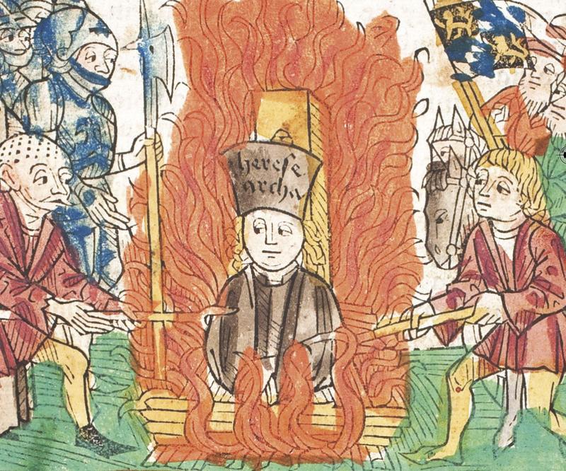 Jan Hus auf dem Scheiterhaufen, Richental-Chronik, 15. Jh.