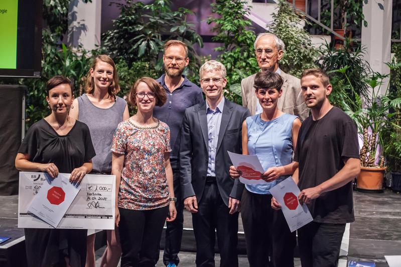 Maria Männig, Bea Stach, Natalie Vetter (BBBank), Andreas Beitin (MNK), Henning Rickmann (Fördergesellschaft), Dr. Hellmut Wagner (Heinrich-Hertz-Gesellschaft),  Felicitas Wetzel und Clemens Lauer.