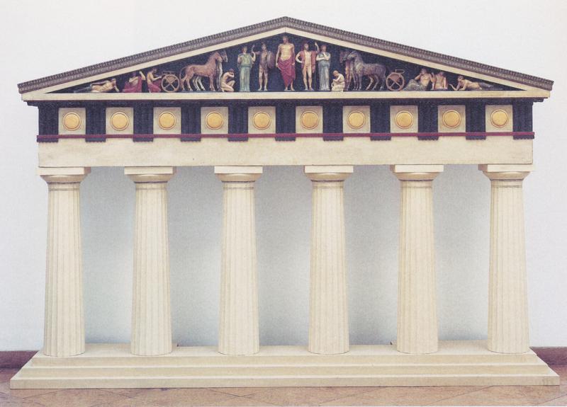 Modell der Ostseite des Zeus-Tempels in Olympia (1886; G. Treu)